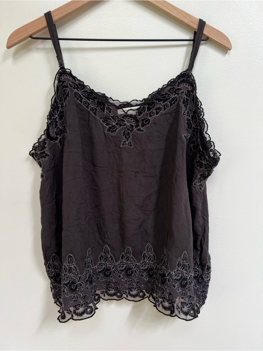 American Eagle Lace Trim Cami XXL Flowy Tank Top Black